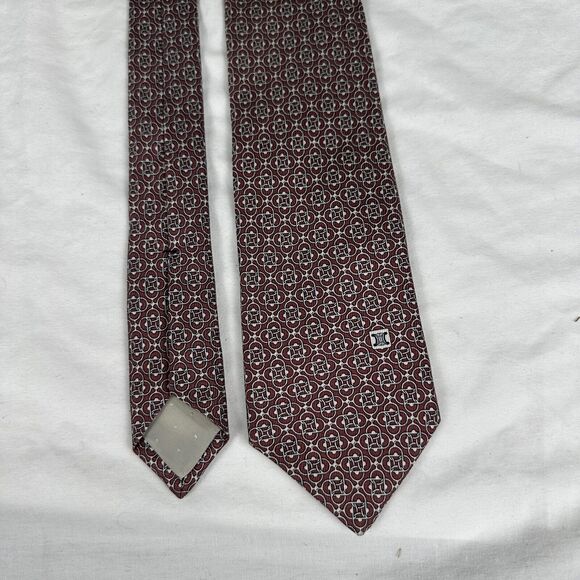 Céline Paris Men's Tie 100% Silk Handmade In France Burgundy White L58 W3 - Picture 6 of 14